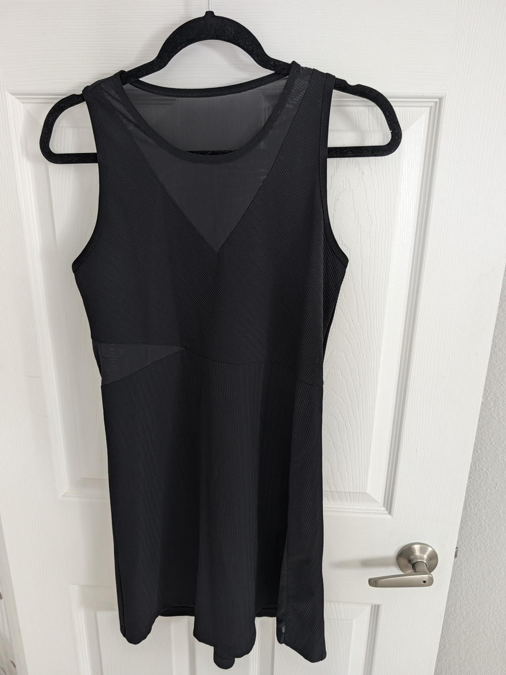 Sleeveless Black Mesh-Inset A-Line Dress